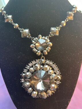 Gunmetal Crystal Pendant Necklace